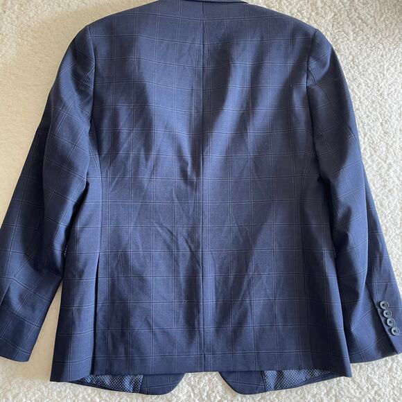 Original Penguin Men’s 40R Blue Windowpane Blazer Coat Wool Jacket Lapel Pin - Picture 3 of 8